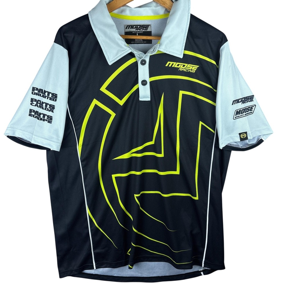 Moose Racing Pit Crew Shirt Mens Large Black Motocross Short Sleeve Collared